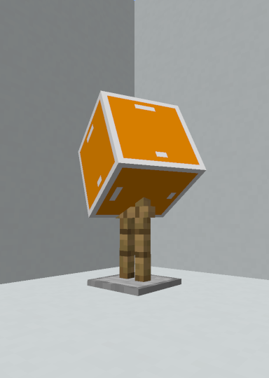 Rotated physics cube on an armour stand head in Minecraft