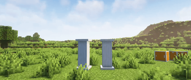 Physics box falling in between two pillars in Minecraft